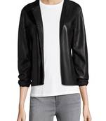 women's black lambskin leather biker jacket classic moto zip style modern sophisticated
