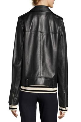women's black lambskin leather biker jacket classic moto zip style modern classic 2