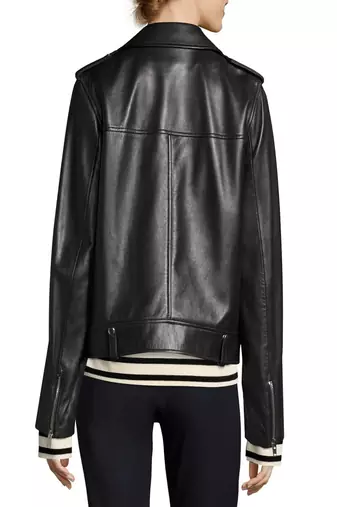 women's black lambskin leather biker jacket classic moto zip style modern classic