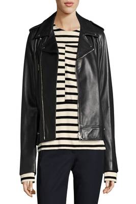women's black lambskin leather biker jacket classic moto zip style modern classic 1