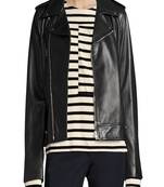 women's black lambskin leather biker jacket classic moto zip style modern classic