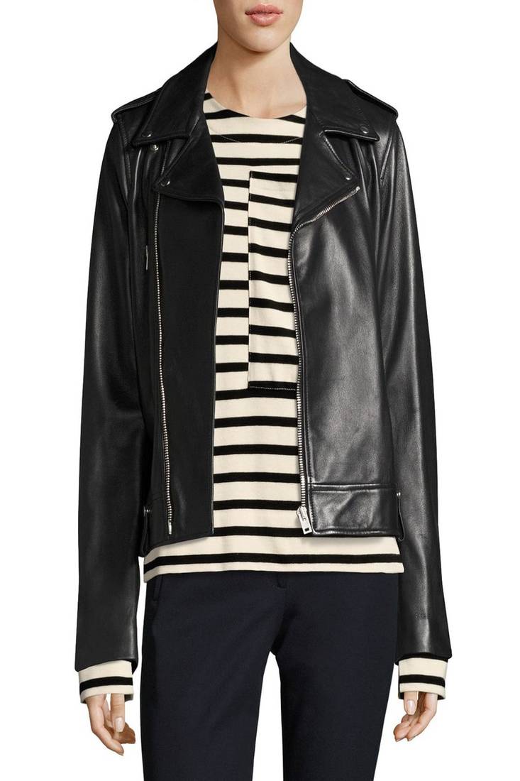 Womens genuine lambskin black leather motorcycle slim fit designer ladies biker jacket-cl-w377