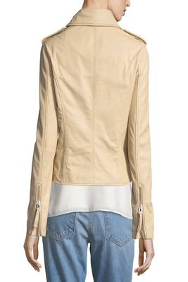 women's cream lambskin leather biker jacket classic moto zip style modern 2