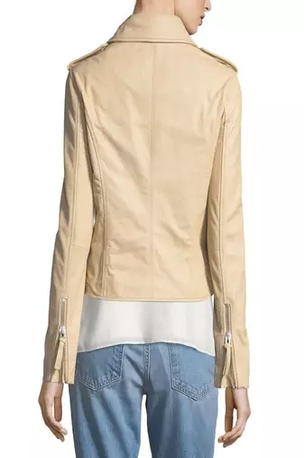 women's cream lambskin leather biker jacket classic moto zip style modern