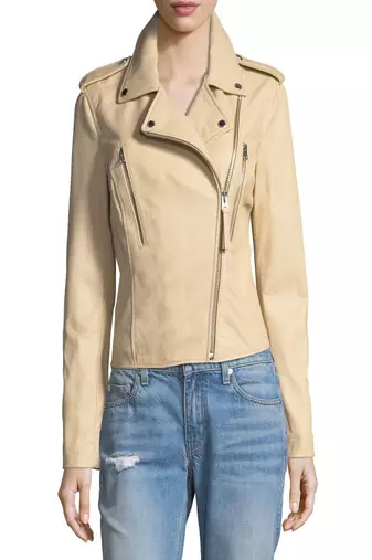 Womens genuine lambskin cream leather motorcycle slim fit designer ladies biker jacket-cl-w378