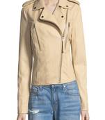 women's cream lambskin leather biker jacket classic moto zip style modern