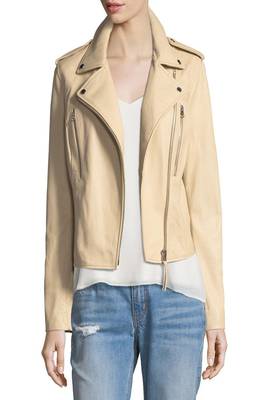 women's cream lambskin leather biker jacket classic moto zip style modern 3