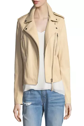 women's cream lambskin leather biker jacket classic moto zip style modern