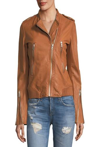 women's black lambskin leather biker jacket classic moto zip style modern versatile