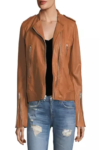 women's black lambskin leather biker jacket classic moto zip style modern versatile