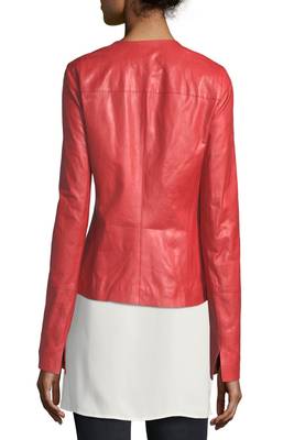 women's red lambskin leather biker jacket classic moto zip style refined 2