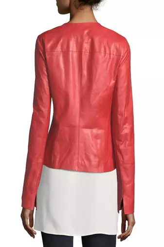 women's red lambskin leather biker jacket classic moto zip style refined