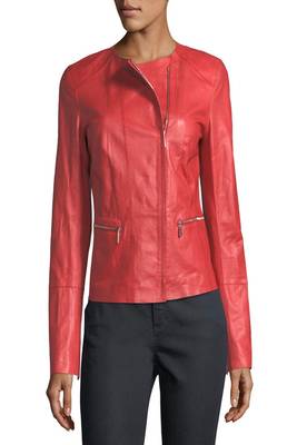 women's red lambskin leather biker jacket classic moto zip style refined 1