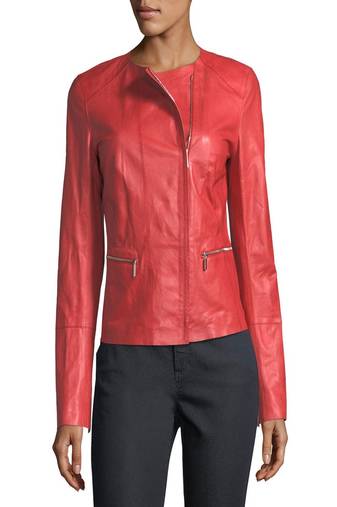 women's red lambskin leather biker jacket classic moto zip style refined