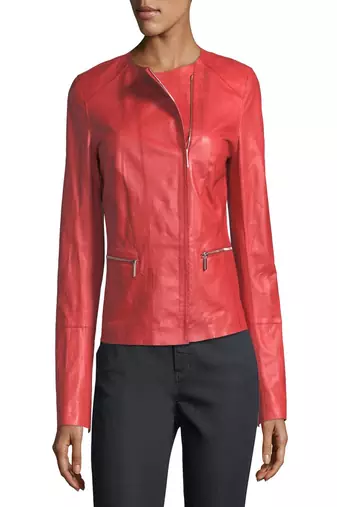 Womens genuine lambskin red leather motorcycle slim fit designer ladies biker jacket-cl-w380