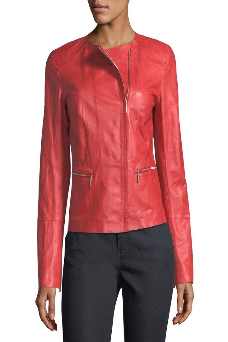 Womens genuine lambskin red leather motorcycle slim fit designer ladies biker jacket-cl-w380