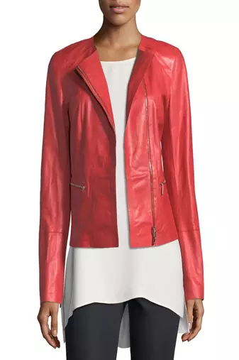 women's red lambskin leather biker jacket classic moto zip style refined