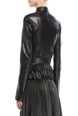 women's black lambskin leather biker jacket classic moto zip style modern timeless 2