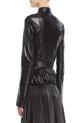 women's black lambskin leather biker jacket classic moto zip style modern timeless