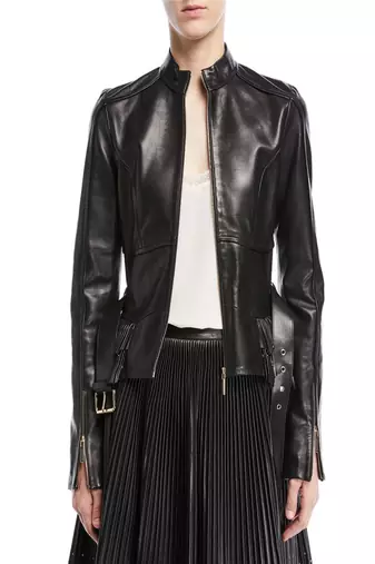 Womens genuine lambskin black leather motorcycle slim fit designer ladies biker jacket-cl-w381