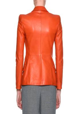 women's orange lambskin leather biker jacket classic moto zip style stylish 2