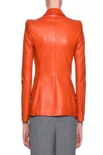 women's orange lambskin leather biker jacket classic moto zip style stylish