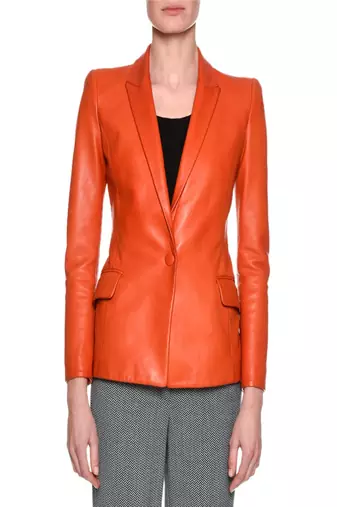 Womens genuine lambskin orange leather motorcycle slim fit designer ladies biker jacket-cl-w384