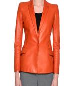 women's orange lambskin leather biker jacket classic moto zip style stylish