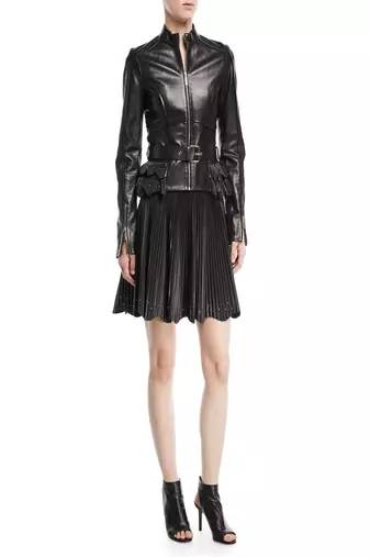 Womens genuine lambskin black leather motorcycle slim fit designer ladies biker jacket-cl-w385