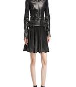 women's black lambskin leather biker jacket classic moto zip style modern luxury