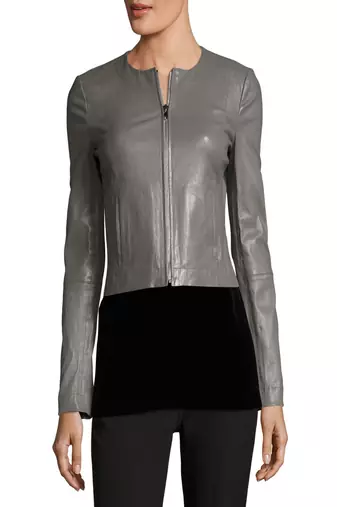 Womens genuine lambskin grey leather motorcycle slim fit designer ladies biker jacket-cl-w388
