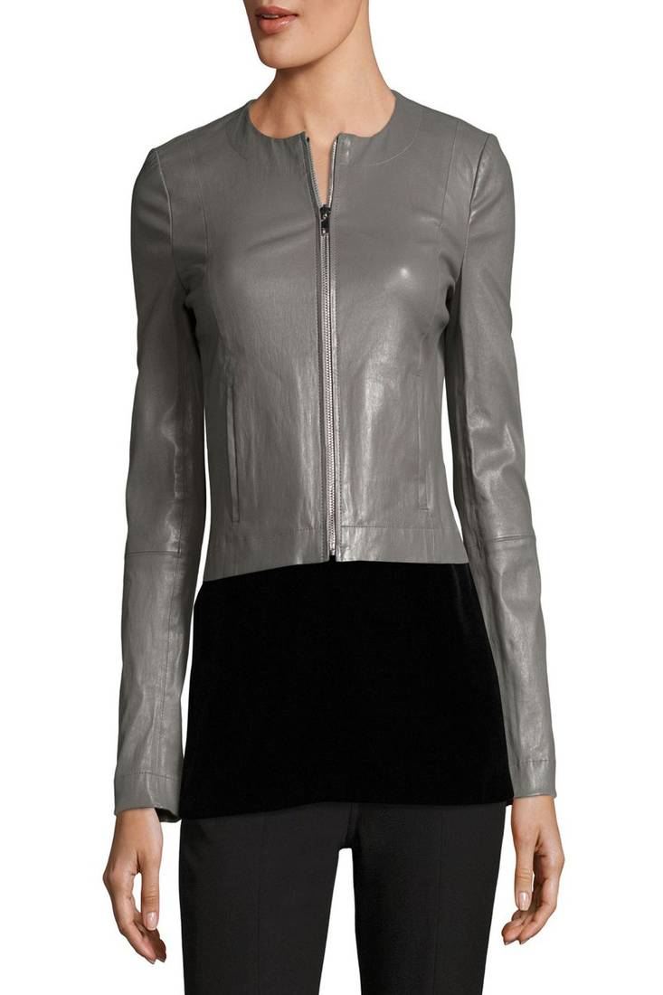 Womens genuine lambskin grey leather motorcycle slim fit designer ladies biker jacket-cl-w388