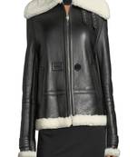women's black lambskin leather biker jacket classic moto zip style modern select