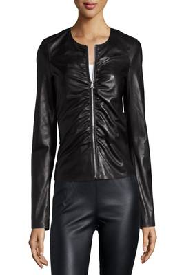 women's black lambskin leather biker jacket classic moto zip style modern signature 1