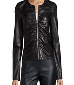 women's black lambskin leather biker jacket classic moto zip style modern signature