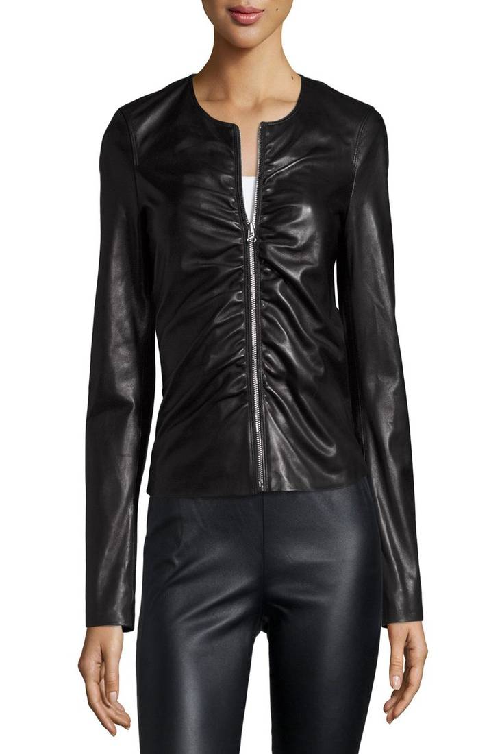 Womens genuine lambskin black leather motorcycle slim fit designer ladies biker jacket-cl-w390