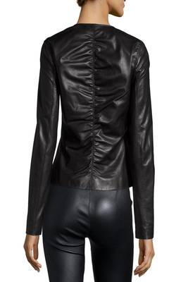 women's black lambskin leather biker jacket classic moto zip style modern signature 2