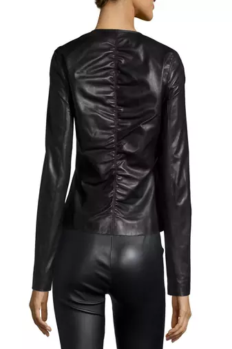 women's black lambskin leather biker jacket classic moto zip style modern signature