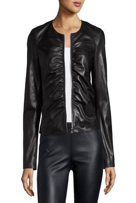 women's black lambskin leather biker jacket classic moto zip style modern signature 3