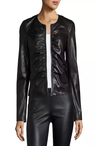 women's black lambskin leather biker jacket classic moto zip style modern signature