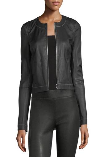 Womens genuine lambskin black leather motorcycle slim fit designer ladies biker jacket-cl-w393