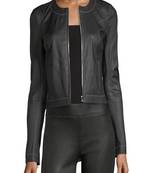 women's black lambskin leather biker jacket classic moto zip style modern original