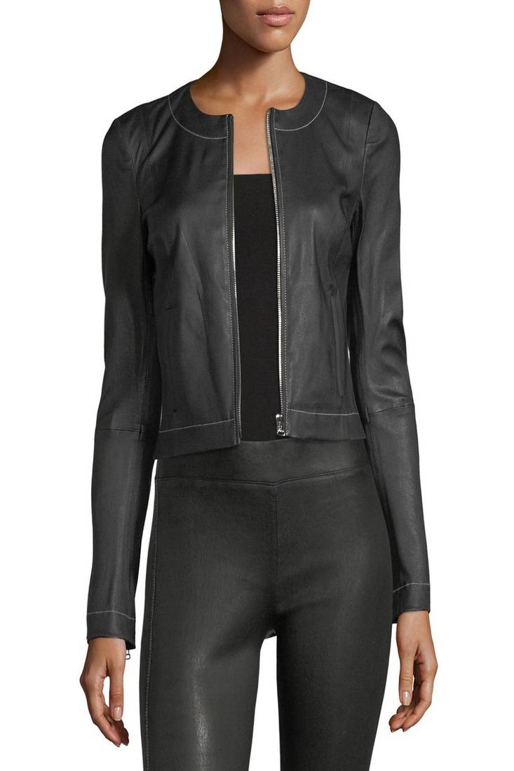 Womens genuine lambskin black leather motorcycle slim fit designer ladies biker jacket-cl-w393