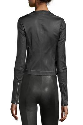 women's black lambskin leather biker jacket classic moto zip style modern original 2