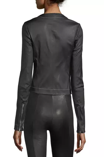 women's black lambskin leather biker jacket classic moto zip style modern original