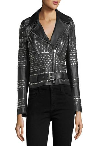 Womens genuine lambskin black leather motorcycle slim fit designer ladies biker jacket-cl-w394