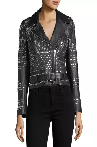Womens genuine lambskin black leather motorcycle slim fit designer ladies biker jacket-cl-w394