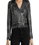 women's black lambskin leather biker jacket classic moto zip style modern high quality