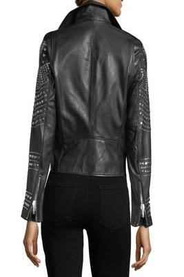 women's black lambskin leather biker jacket classic moto zip style modern high quality 2