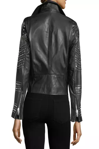 women's black lambskin leather biker jacket classic moto zip style modern high quality